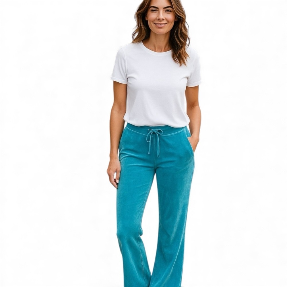 Spy velour loose fit pants with elastic waist band with toggles,  Sz L